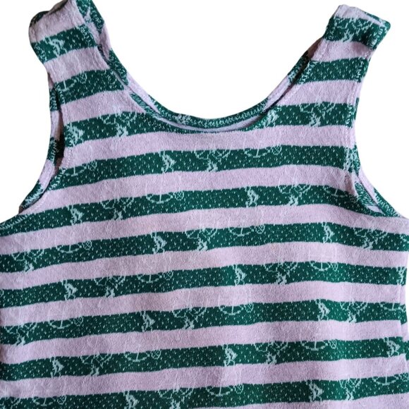 Girls 6/8 Vintage Tank Top Unicycle Print Green White Striped Sleeveless 1970's - Picture 1 of 5